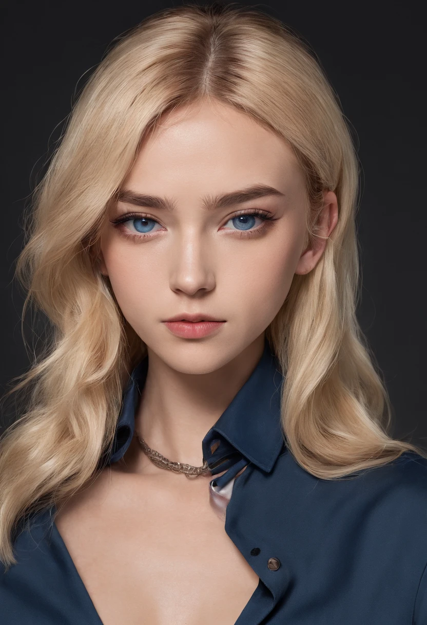 RAW photo in sequence, a photo of a 16-year-old teenager, ((selfie from the full upper body of the body, happy)), full length, detailed photos, studio shot, studio light, HDR, realistic photos, professional photos, professional photos, visually professional, photorealista, natural skin, 8k UHD, high quality, filmic grain, Fujifilm XT3, blonde hair, blue eyes, Olivia Dunn, Detailled touch, black collar shirt
