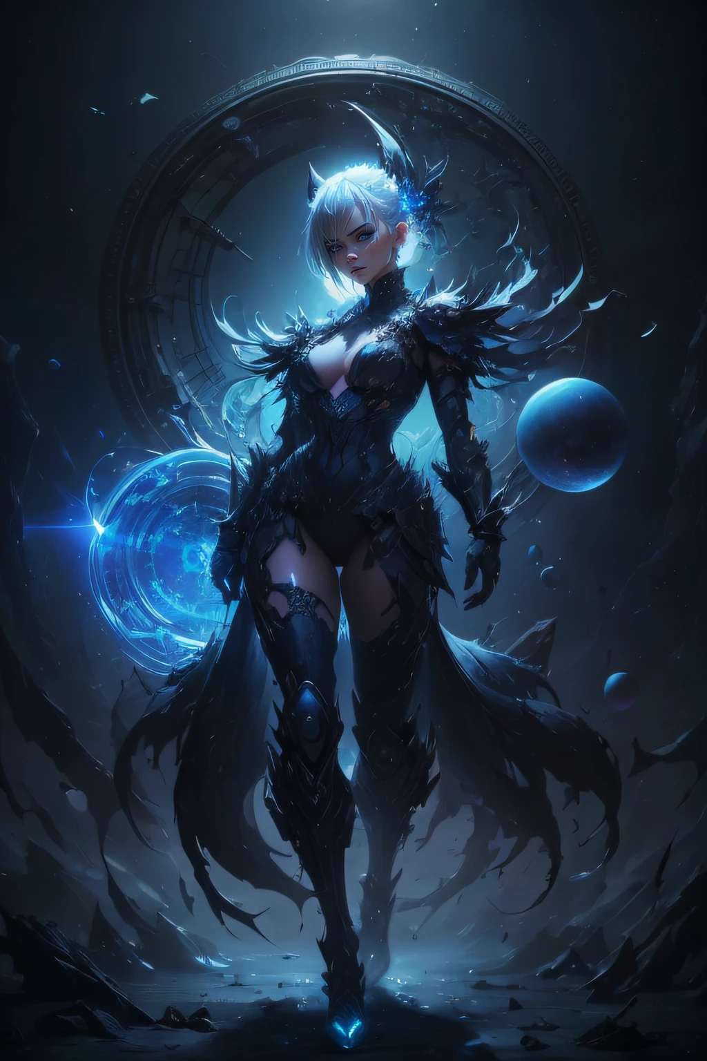 ticker mechanism, Beautiful eyes, Upper body, （Mechanic Armor）, Portrait、abyss、Shooting with a wide-angle lens,Lightning from Kaleidoscope Hand、flying though the air、flawless、Neon light, 8K, raw, Best Quality, masutepiece, 超A high resolution, Colorful, (medium wide shot), (Dynamic perspective), foco nítido , (depth of field f16),Shadow of a person、 extremely detailed eye and face,ninjartist, Trimmed gear:1.2), ((masutepiece, Best Quality)), Detailed background, Inside the spacecraft、Hold your weapon、Double exposure of a person and a spiral、（Gray hair）、brue eyes、poneyTail、dirty、bio luminescent、lots of crescent moons、Photographed with Canon R5、Dark Fantasy,​masterpiece,connected to the plug、spectrum、Space City、Highly detailed beautiful porcelain profile female android face、Complex 3D rendering of a headset、cyborgs、roboticparts、The whole picture、clock、Beautiful studio soft lights、Rim Light、Vivid details、luxuriouscyberpunk、Ren Hao、surrealistic、Anatomical、Beautiful background of facial muscles、octan render、8K、top-quality、​masterpiece、illustratio、extremely delicate and beautiful、ighly detailed、nffsw ,Unity ,wall-,magnifica, Attention to detail, ​masterpiece,top-quality,Official art,Highly detailed ticker Unity 8K wallpapers、机器人、Silver Halmet、((full body Esbian))