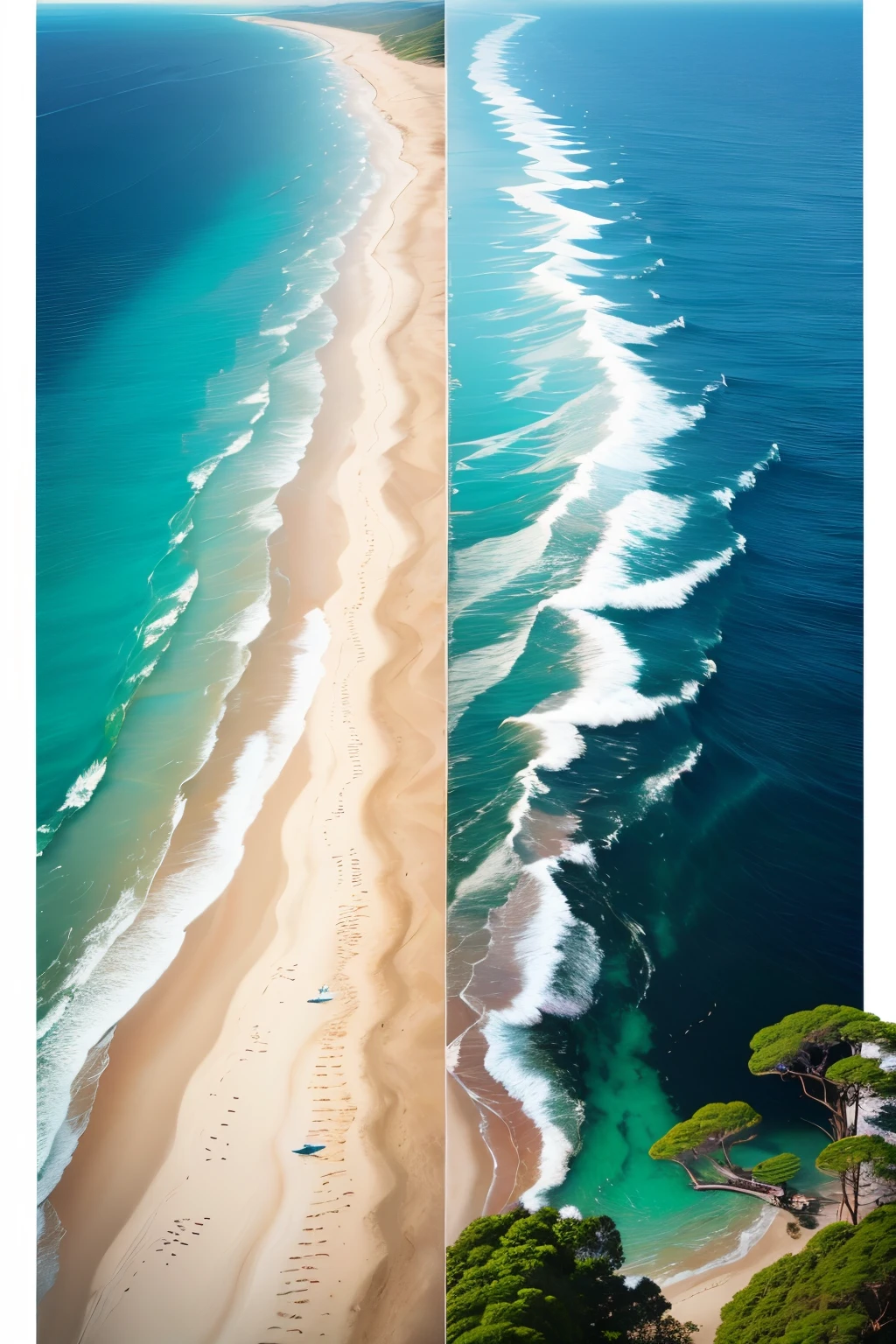 Generate an image containing books、人物、the ocean，The picture style is  and .