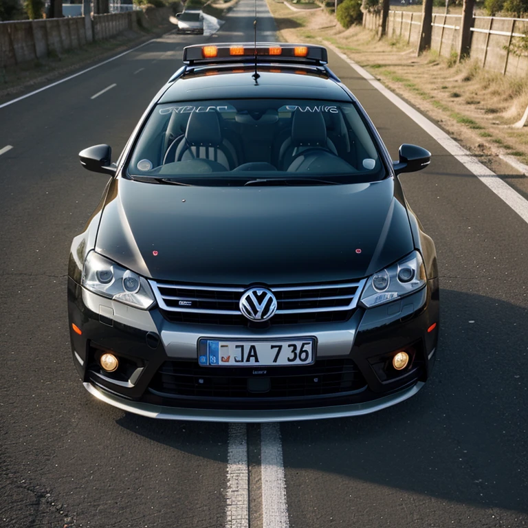 Generate me a vw passat cc 2010 safety car with becin on top and safety car stickers