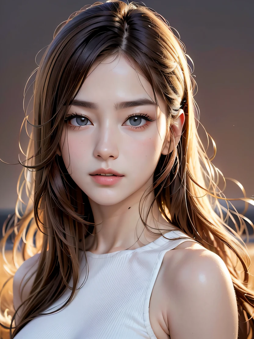 A woman with long hair and a white top posing for a picture - SeaArt AI