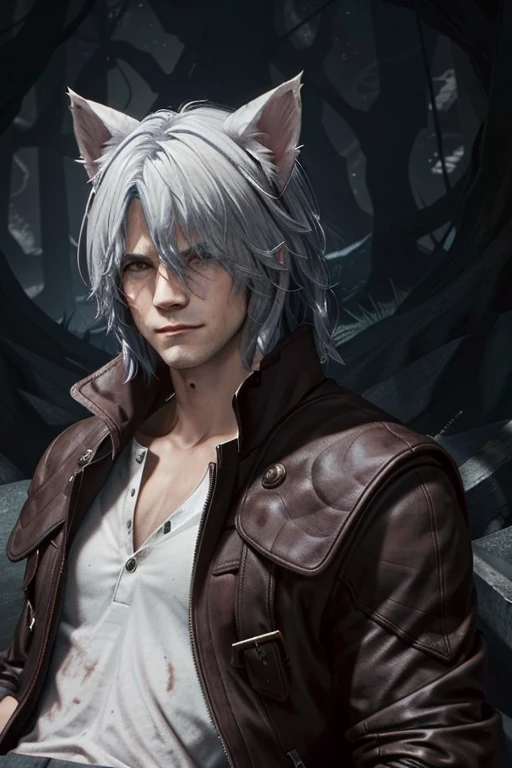 (tmasterpiece, Best quality at best)
1boys, Dante Demon 5, malefocus, Animal ear, Alone, actual, Cat ears, jaket, Keep your mouth shut, White hair