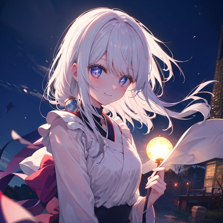 人物,under moonlight,bright,Twinkle light,ssmile,White hair,nevando,