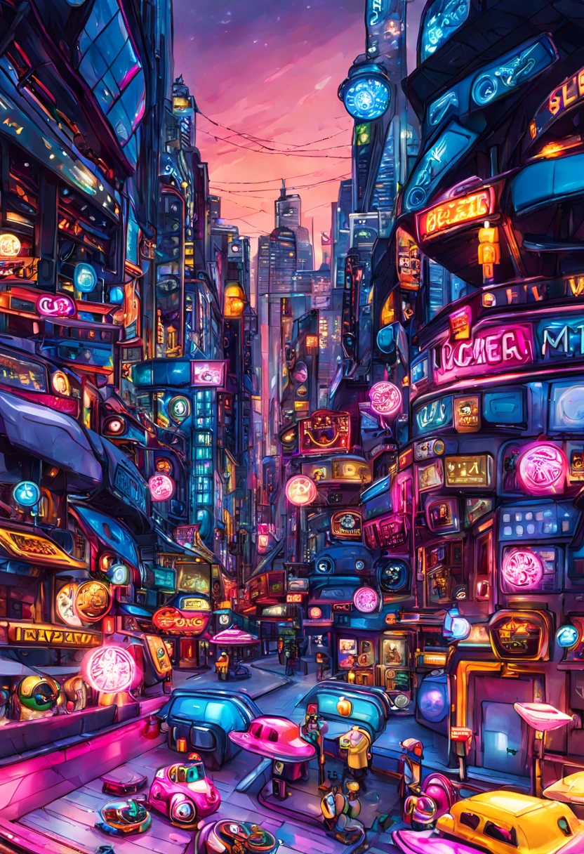 Super detailed and precise cyber city、captain hamster on a spaceship、Pink Taste