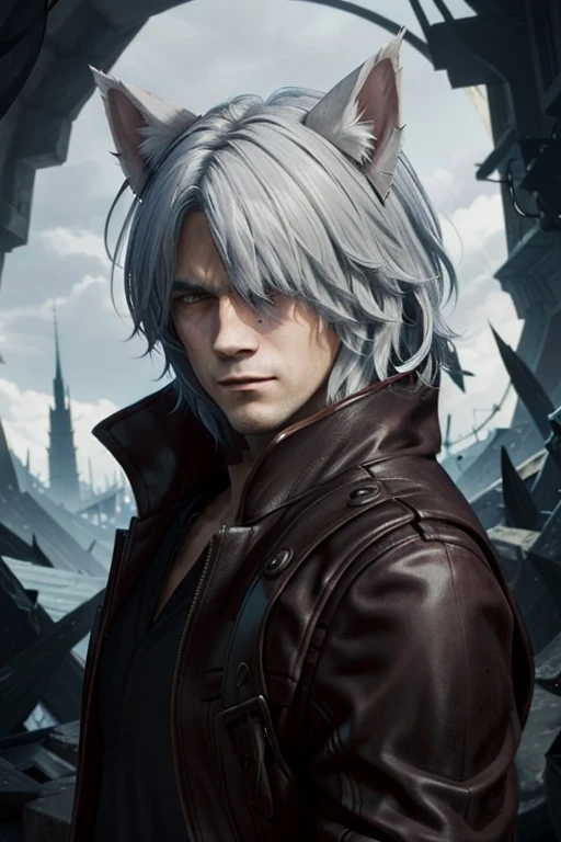 (tmasterpiece, Best quality)
1 boy, Dante Demon 5, malefocus, Animal ears, Alone, actual, Cat ears, jaket, shut up, White hair