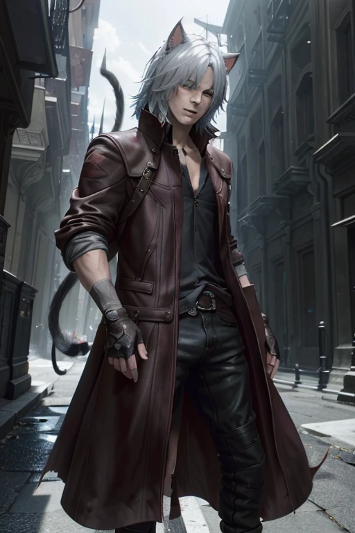 (tmasterpiece, Best quality at best)
1 boy, Dante Demon 5, malefocus, Animal ear, Alone, actual, Cat ears, long cat tail coat, shut up, White hair