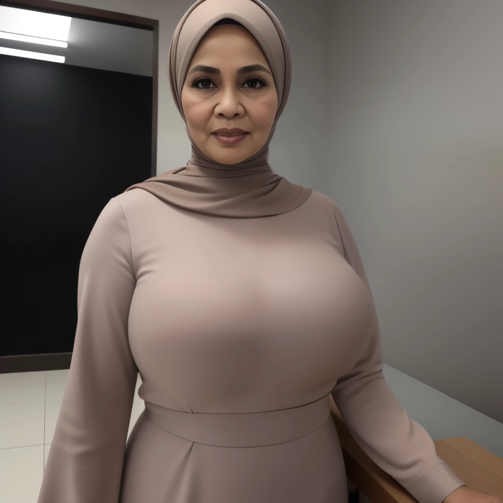 ((old lady:1.7)), ((SHORT HIJAB)), ((Gigantic tits:1.5)), (dynamic photograph of a 58 year old Indonesian woman), (slim top, cotton panties), (straight non curly hair), (highly detailed face:1.4), (vascular muscles and abs:1.3), (background inside light, bright, private gym:1.1), (8k, uhd, dslr, high quality, cinematic lighting, bokeh), (dramatic, award winning photography, incredible masterpiece:1.3), (((sexy sultry stare at camera:0.8))), ((she is ready to dominate you:0.5)), ((beautiful feminine face)), add_detail:1