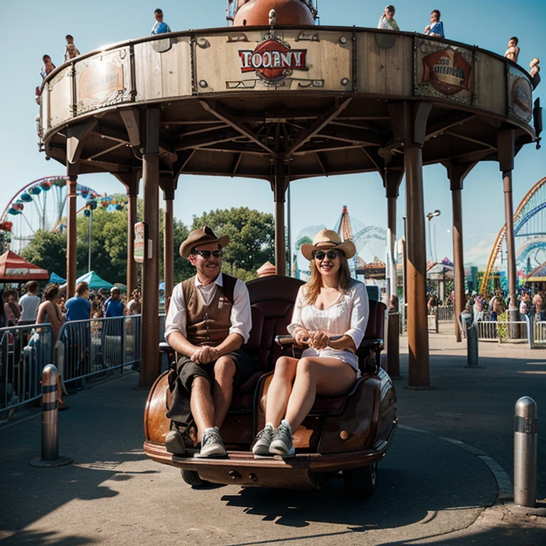 Uncanny Bally if people riding a ride at an amusement park. Super creepy