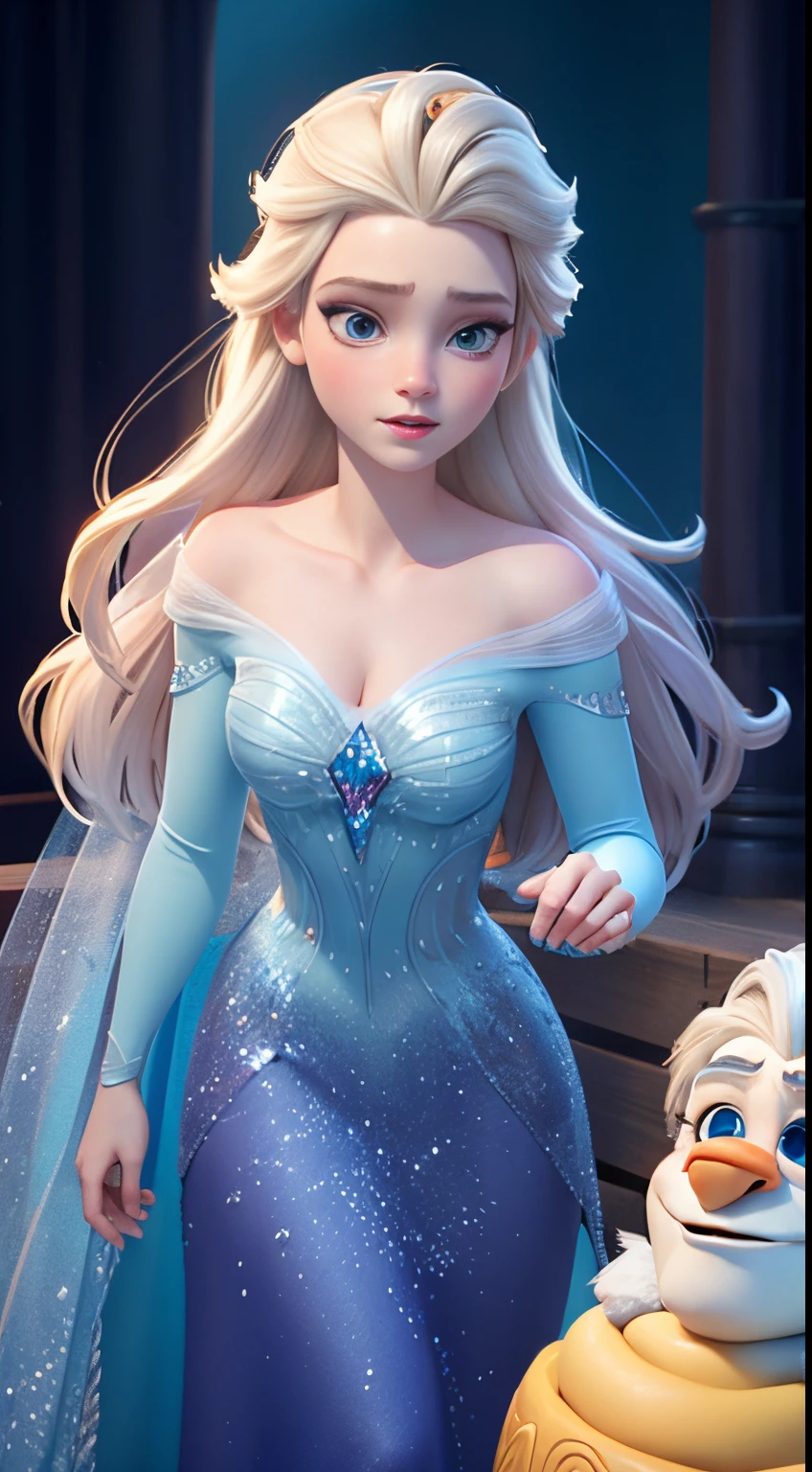There's a young woman, 1girl, vestido com um traje de princesa congelado, Retrato de Elsa de Arendelle, Retrato de Elsa de Frozen, Elsa bonita, Elsa, princesa de inverno, Elsa, Frozen, Elsa Congelada, Disney foto realista, Disney fotorrealista, Emma Watson como a Rainha do Gelo, Princesa do gelo, Rainha do Inverno, filme klaus congelado, retrato de weta disney, rainha do gelo