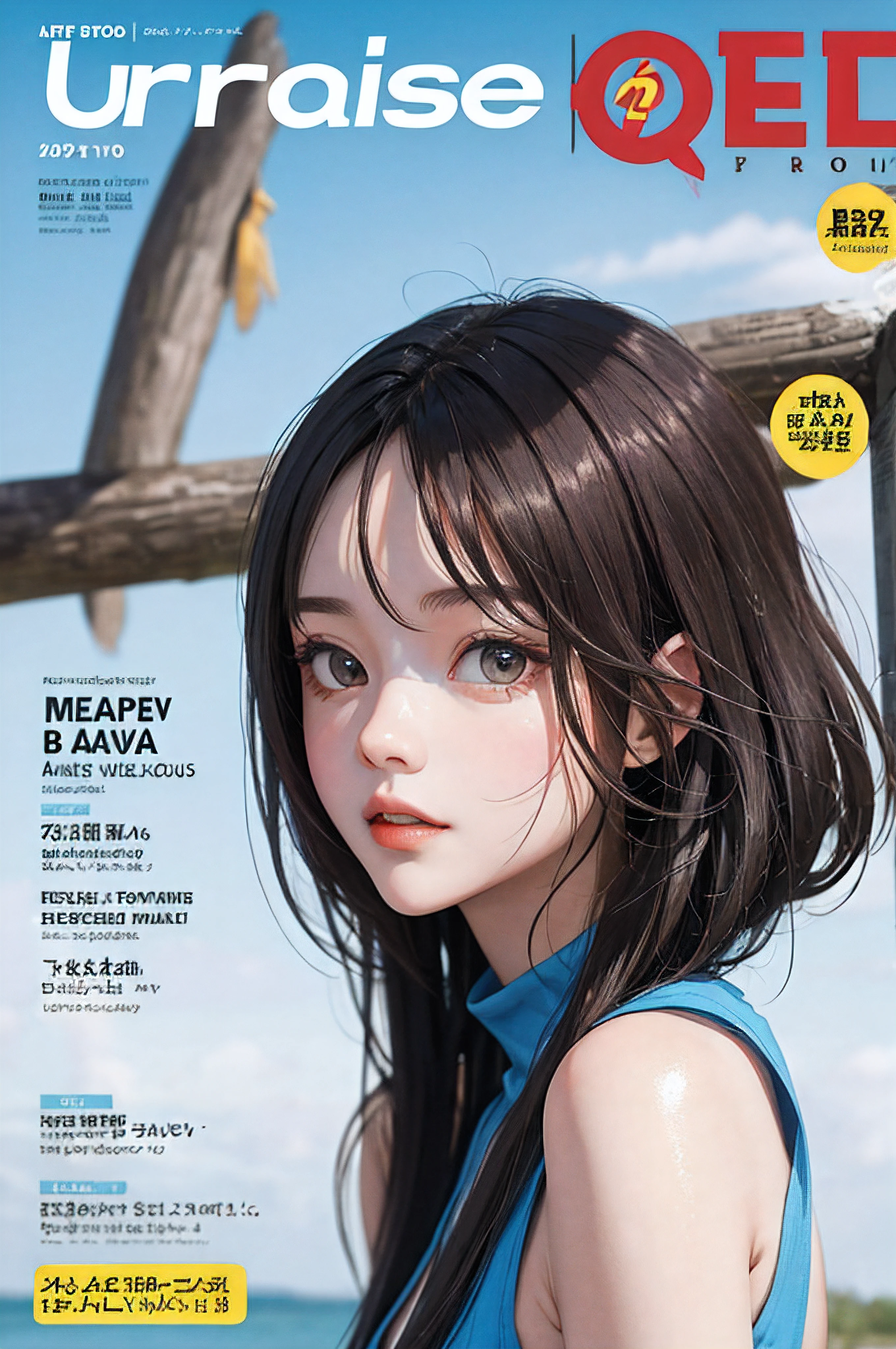 masterpiece, best quality, spring outfit, colorful hair, outdoor, magazine cover ,upper body,