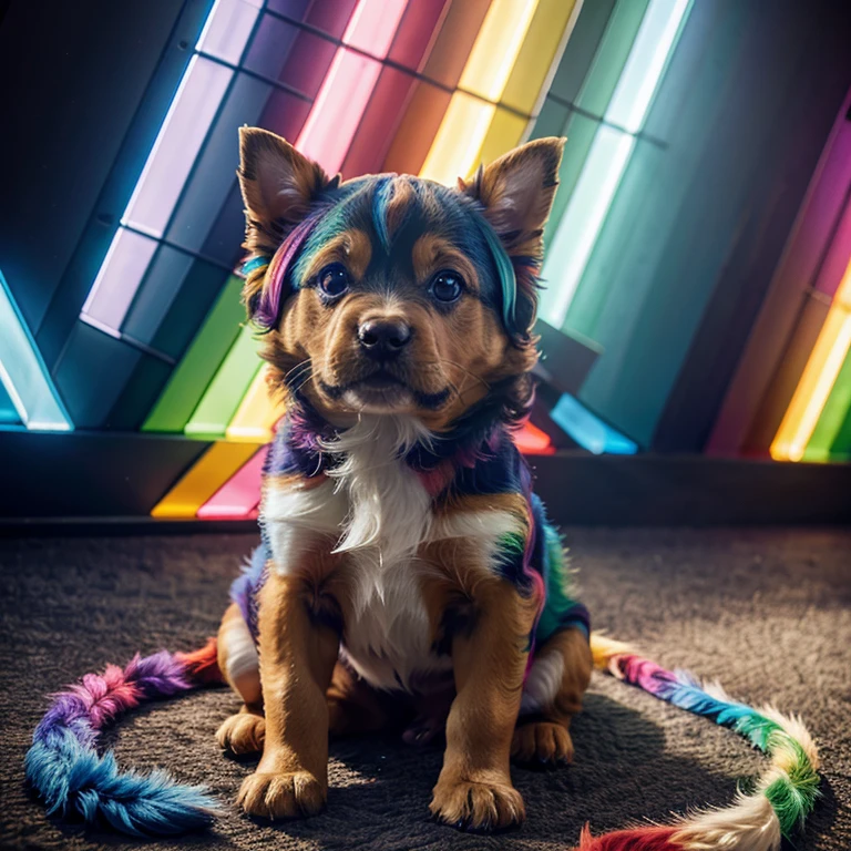 Anime style puppy with rainbow colored fur