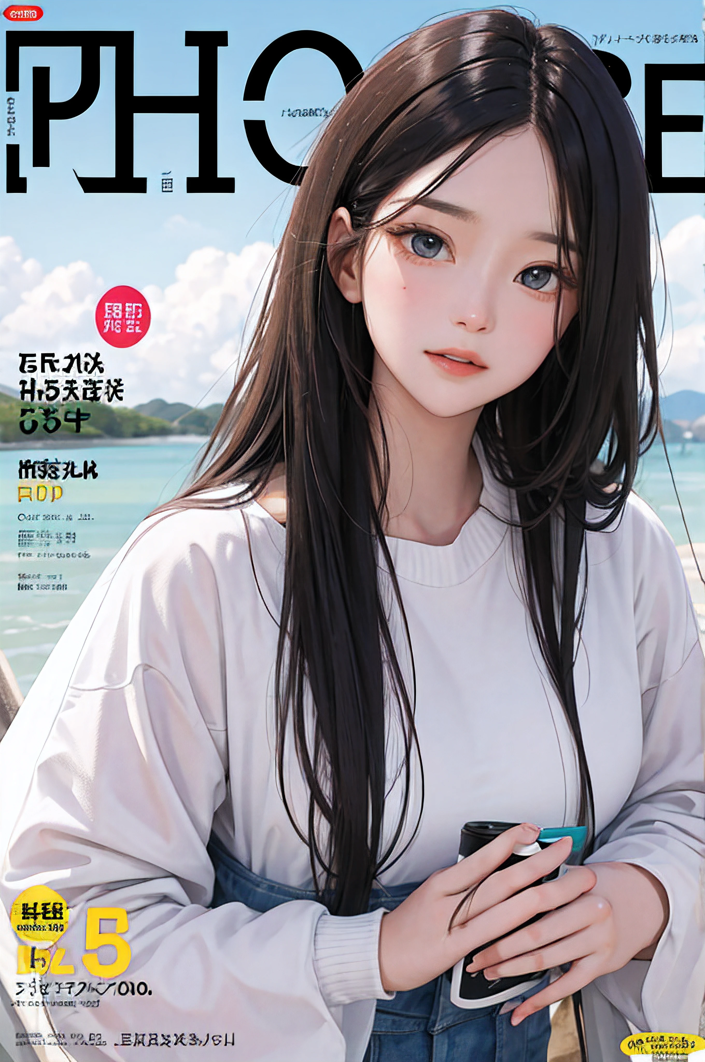 masterpiece, best quality, spring outfit, colorful hair, outdoor, magazine cover ,upper body,