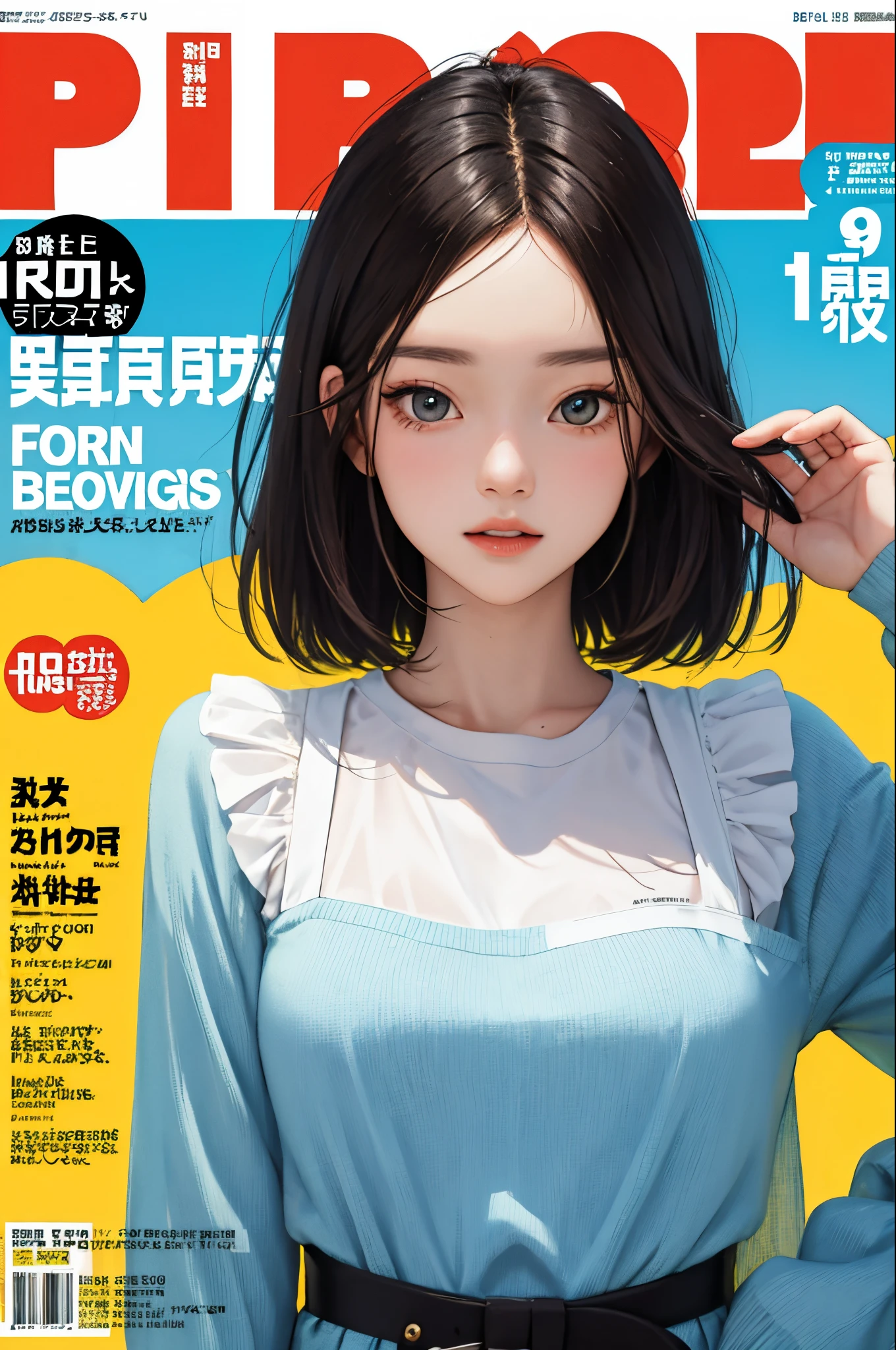 masterpiece, best quality, spring outfit, colorful hair, outdoor, magazine cover ,upper body,