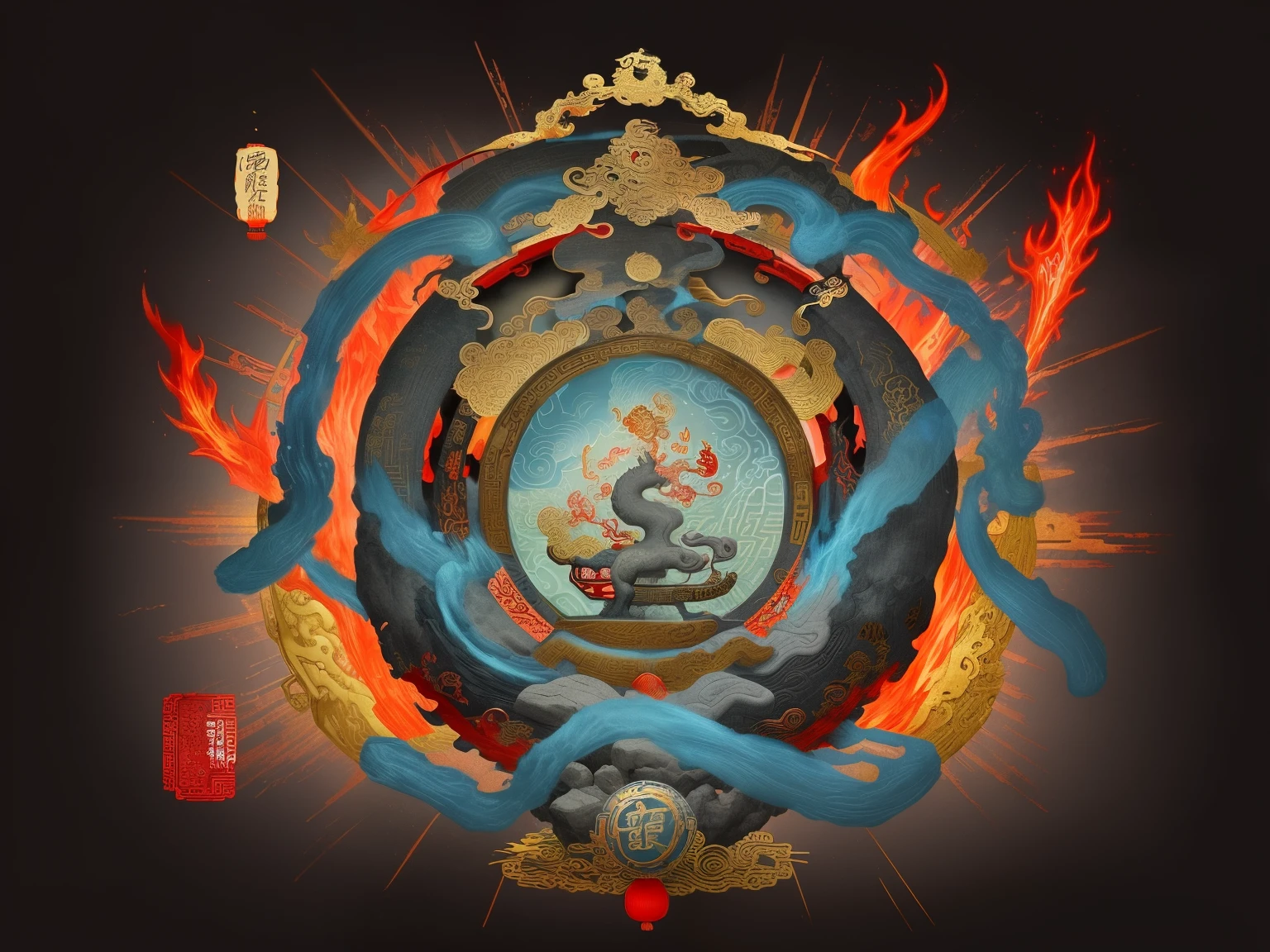 Ancient Chinese Mythology and Art,All things are born,Gathering of life energy,ancient cultural symbols,relic,Chaos between heaven and earth