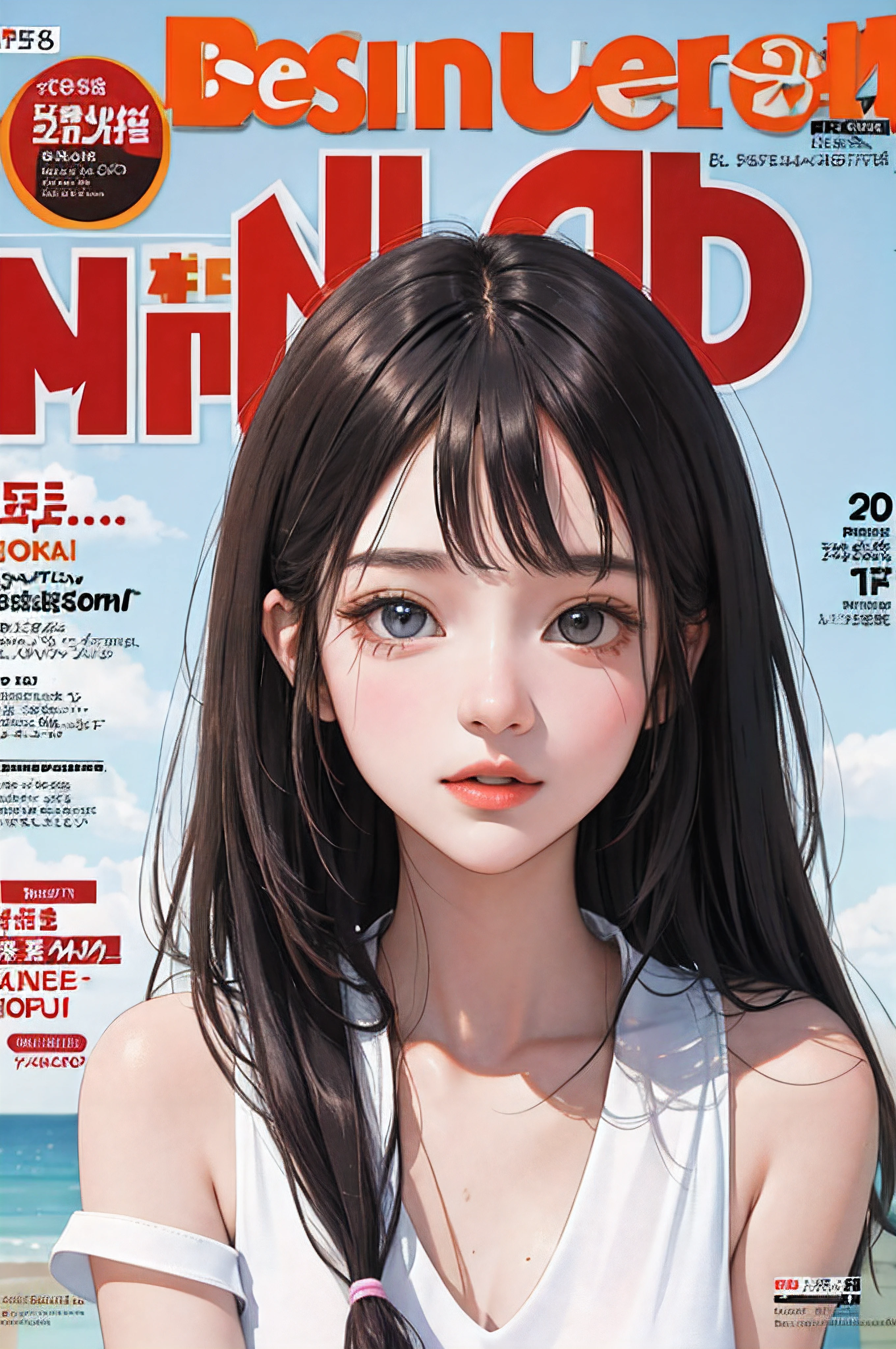 masterpiece, best quality, spring outfit, colorful hair, outdoor, magazine cover ,upper body,