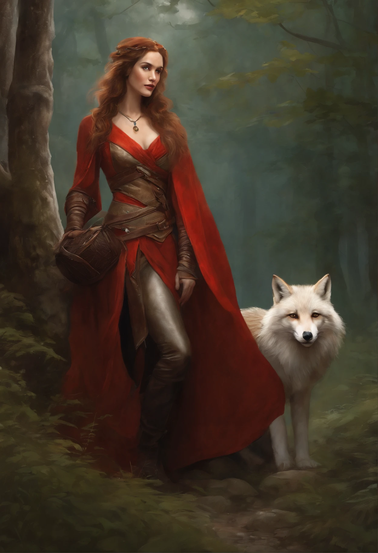 真实感, dark fantasy style, John Tolkien style, Small painting by Jean-Baptiste Monge, Arafedka in a red dress and a fox in the forest, graphic artist magali villeneuve, a beautiful fox lady, inspired by Magali Villeneuve, magali villeneuve', fantasy paladin woman, aly fell and artgerm, by Cynthia Sheppard, fantasy character art, Female anthropomorphic wolf, Goddess of Autumn , Standing next to a motorcycle, The city, megalopolis, city trail, big house, glass skyscraper, Jean-Baptiste Monge, anthropomorphic --ar 2:3 --testp -optimistic;