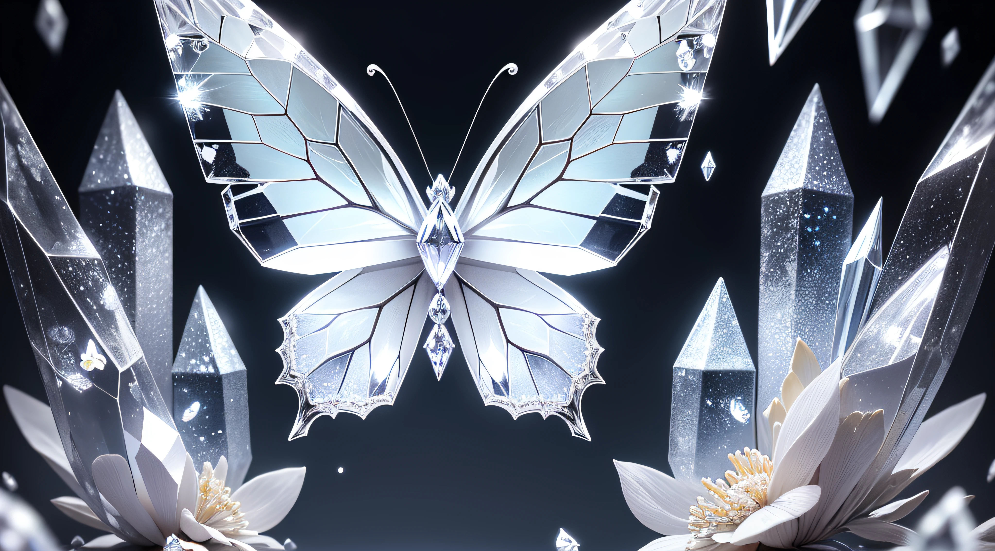 Background with glass,crystal,Beautiful detail background,{{{White butterfly}}}, Diamond World, Crystal flowers, The subject, fall ,white crystal background, nihility, setback,Glass rain,The white ,NOhumans