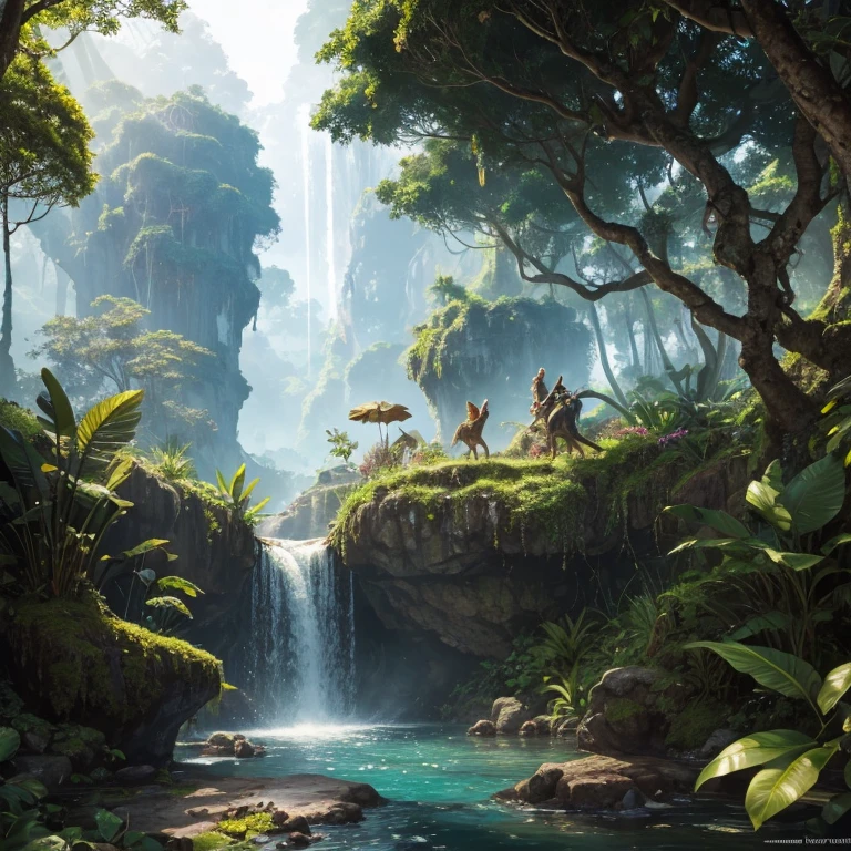 best quality,4k,highres,masterpiece:1.2,ultra-detailed,realistic:1.37,Alex boy going through the thick, lush jungle for a thrilling treasure hunt,fierce wild animals lurking,ancient trees towering,humid and mysterious atmosphere,majestic waterfall cascading down the moss-covered rocks,treasure map clenched tightly in Alex's hand,glistening golden treasure chest hidden deep within the foliage,dappled sunlight filtering through the dense canopy,treasure glimmering under the radiant beams,adventure and excitement filling every breath,intrepid explorer in tattered explorer's hat and worn-out boots, Alex's eyes filled with determination,branches and vines entwined, forming an enchanting natural maze,dragonflies and butterflies fluttering around in a kaleidoscope of colors,birds calling out in melodious harmony,echoes of the untamed jungle reverberating through the air,sweat trickling down Alex's forehead,heart pounding with anticipation,wild orchids and exotic flowers blooming in vibrant hues,hidden waterfalls trickling with crystal-clear water,lush vegetation teeming with life,a thrilling expedition into the unknown,where danger and discovery intertwine.