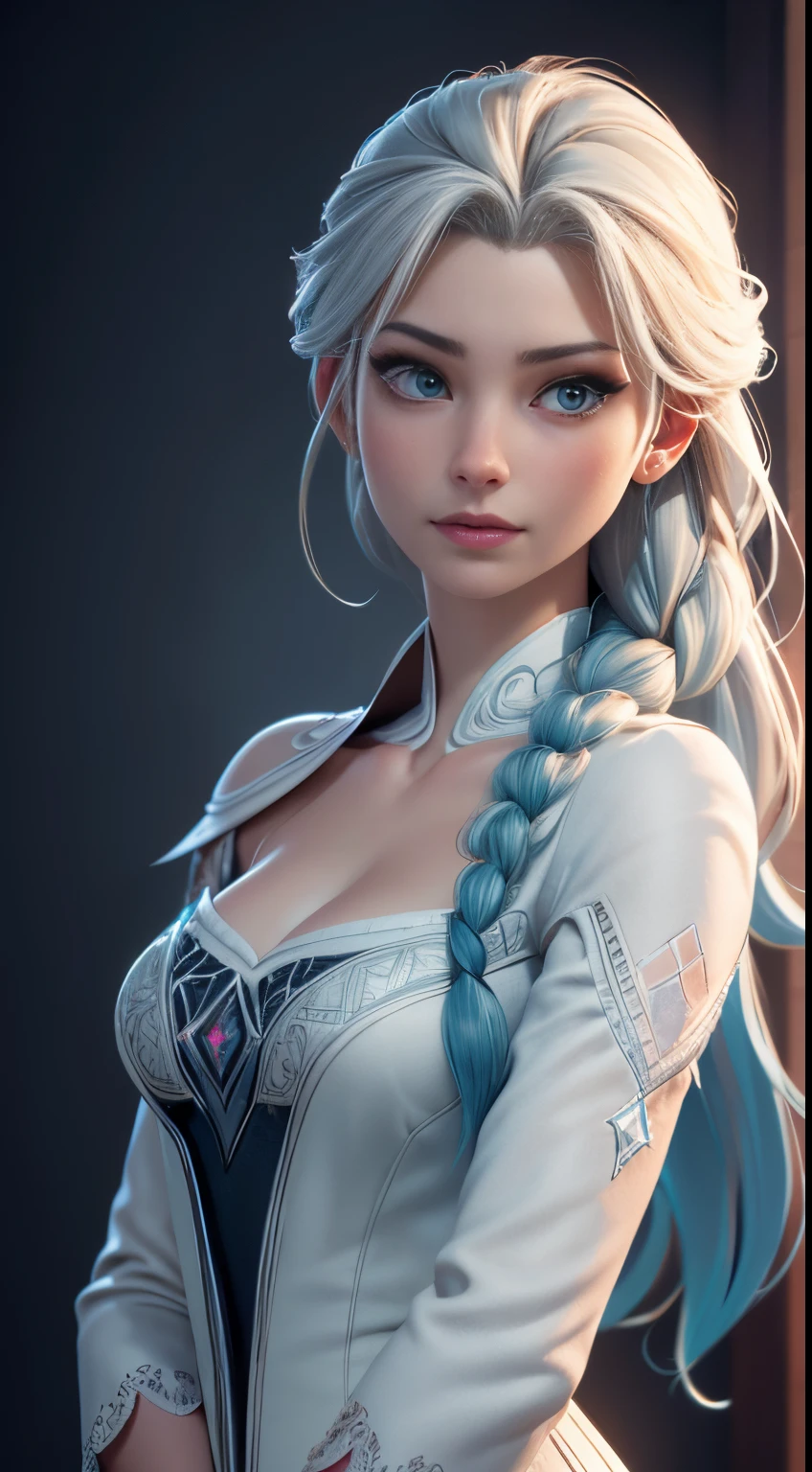Highly detailed CG unity 8k wallpaper, style shot, complex, high detail, dramatic, highest quality movie still image, very detailed, masterpiece, best quality, character design, Elsa, Elsa from Frozen, (( Dark style)), realistic ultra-detailed rendering style, natural light, sharp character design, (hard focus, 8k), (((natural skin texture))), 8k textures, soft cinematic lighting, adobe lightroom, dark room, hdr, Sophisticated, Elegant, Rich Detail, Sharp Focuilm Look) )), Soothing Tones, Detail Frenzy, Intricate Detail, Super Detail, Low Contrast, Soft Film Lighting, Dull Colors, Exposure Blending, HDR, Fade, 35mm, f/1.4, ISO64, f16, 25 sec.