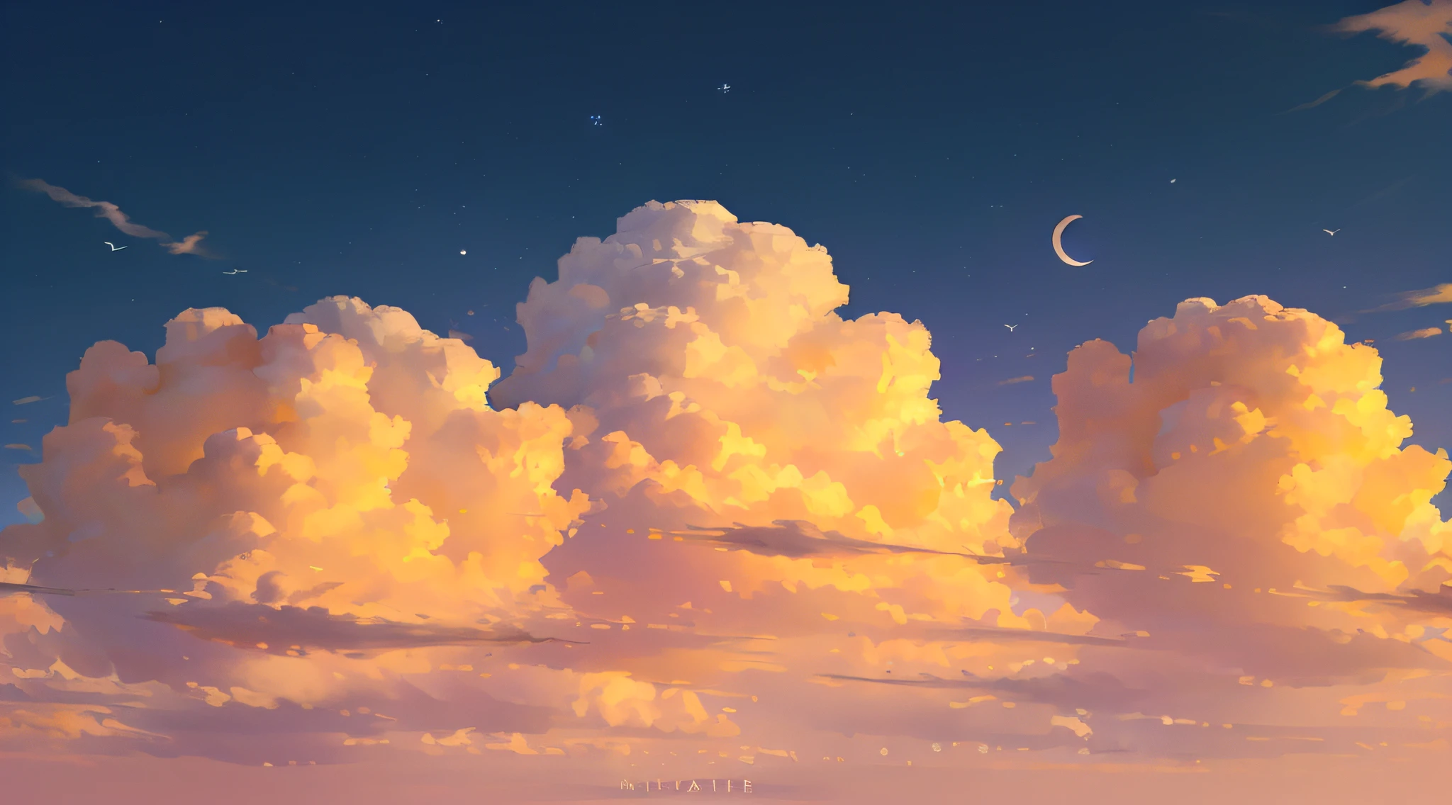 （Best quality，tmasterpiece）， sky sky， cloud， NOhumans， That bird， wide wide shot， ， themoon， offcial art， Wallpapers，8K，A high resolution， the sunset， As estrelas，（tmasterpiece， Best quality， high high quality， A high resolution， ultra - detailed），