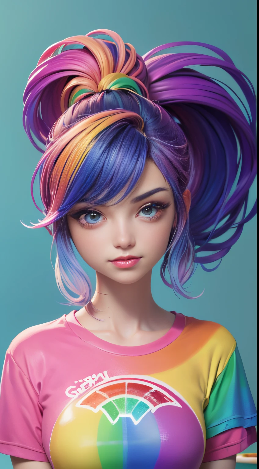 Foto de Jennifer Esposito,fotorrealista,(Camiseta Rosa Moda: 1.9),(Cor do Cabelo: 1.8), (all colors of the rainbow: 1.8),((((pintura vertical:1.6))), (pintura: 1.6),testa, Comics, Illustrations, Tintas, olhos grandes, olhos de cristal,( high ponytail rainbow color gradient:1.7), maquiagem requintada, boca fechada,(Pequeno fresco: 1.5),(Peito limpo: 1.5),(Peito limpo: 1.5) 1.6), longeyelashes, camiseta branca off-shoulder, camisa branca do ombro, looking at the audience, grandes olhos lacrimejantes, (rainbow hair color:1.6), salpicos de cor, (somente: 1.8), respingo de cor, Color explosion, estilo de pintura grossa, messy linerilhante)), (Colouring), (Colouring), (Colouring), Colouring, estilo de pintura grossa, (chapinhar) (salpicos de cor), pintura vertical, parte superior do corpo, Splatter de tinta, Acrylic Pigment, gradiente, pintar, A mais alta qualidade de imagem, very high quality, Masterpiece, floor, profundidade de campo, pintura facial, roupas coloridas, (elegante: 1.2), Beautiful, Cabelos Longos, vento, (elegante: 1.etals: 1.4),((Masterpiece))),((melhor qualidade))),((ultra-detalhado)),(ilustration),(angle dynamic),((Flutuante)),(pintura),((cabelos desgrenhados)),(somente),(1Menina) , (((Rosto anima detalhado))),((Rosto anima detalhado)),(rosto bonito e detalhado )),colar,ombros nus,cabelos brancos, ((Cabelos Coloridos)),((cabelo listrado)),(olhos detalhados bonitos,(gradient color eyes),((Eye Colorationackground Coloring ))),(high saturated))),((surrounded by splashes Colorings))),