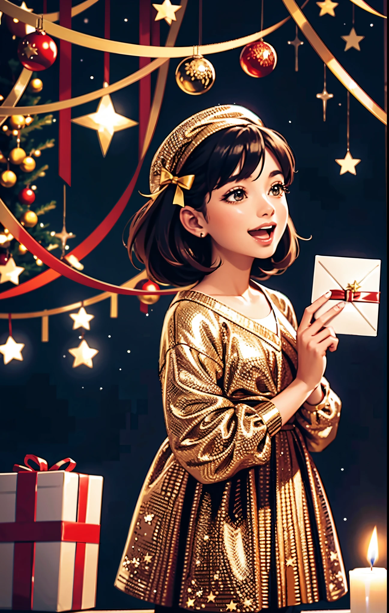 (best quality,4k,8k,highres,masterpiece:1.2),ultra-detailed,realistic,gifts,table,Christmas tree,decorations,wrapping ,bows,ribbon,presents,holiday spirit,vibrant colors,warm lighting,cozy atmosphere,toys,cards,candles,snowflakes,joyful,celebration,exquisite details,exciting surprises,shiny ornaments,sparkling tinsel,beautifully wrapped,excited children,anticipation,festive mood,magical ambiance,delightful moment,wonderful memories,family gathering,cheerful faces,Christmas magic,extravagant,abundance of presents,HDR,UHD,studio lighting,ultra-fine painting,sharp focus,physically-based rendering,professional,vivid colors,bokeh.