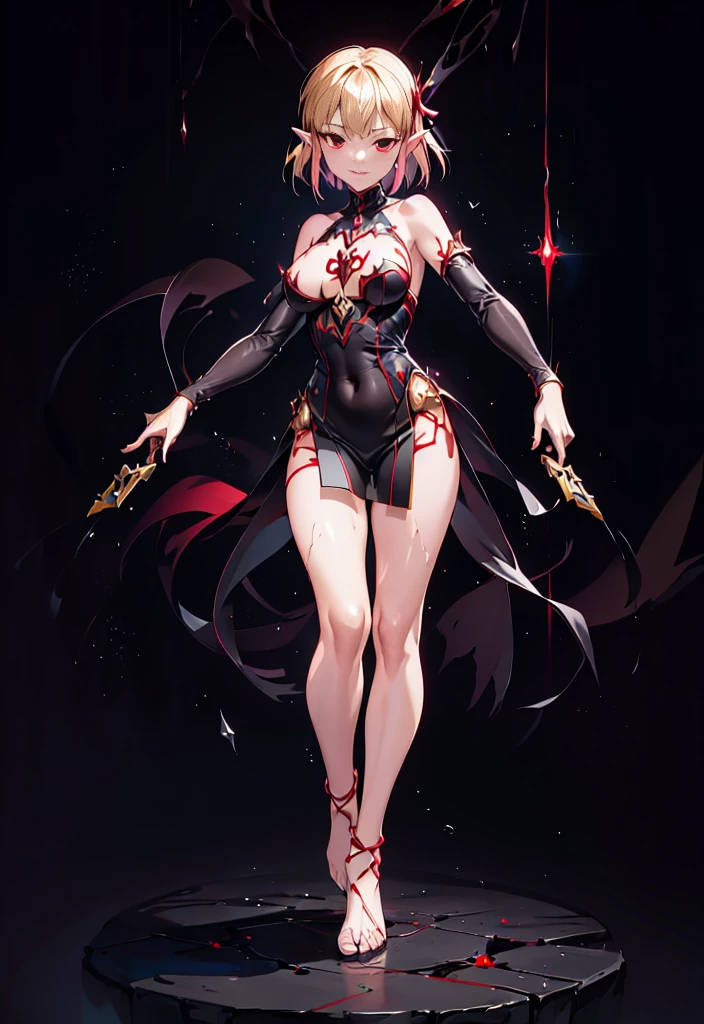 nsfw, coruption of zelda, red eyes, horny woman, dark persona, bad end, a close up of a woman in a black and red outfit, cushart kenz, succubus in tight short dress, holy necromancer girl, cushart krenz, cushart krenz key art feminine, evil fall zelda from tear of the kingdom, knights of zodiac girl, full body portrait of a short!, badass pose