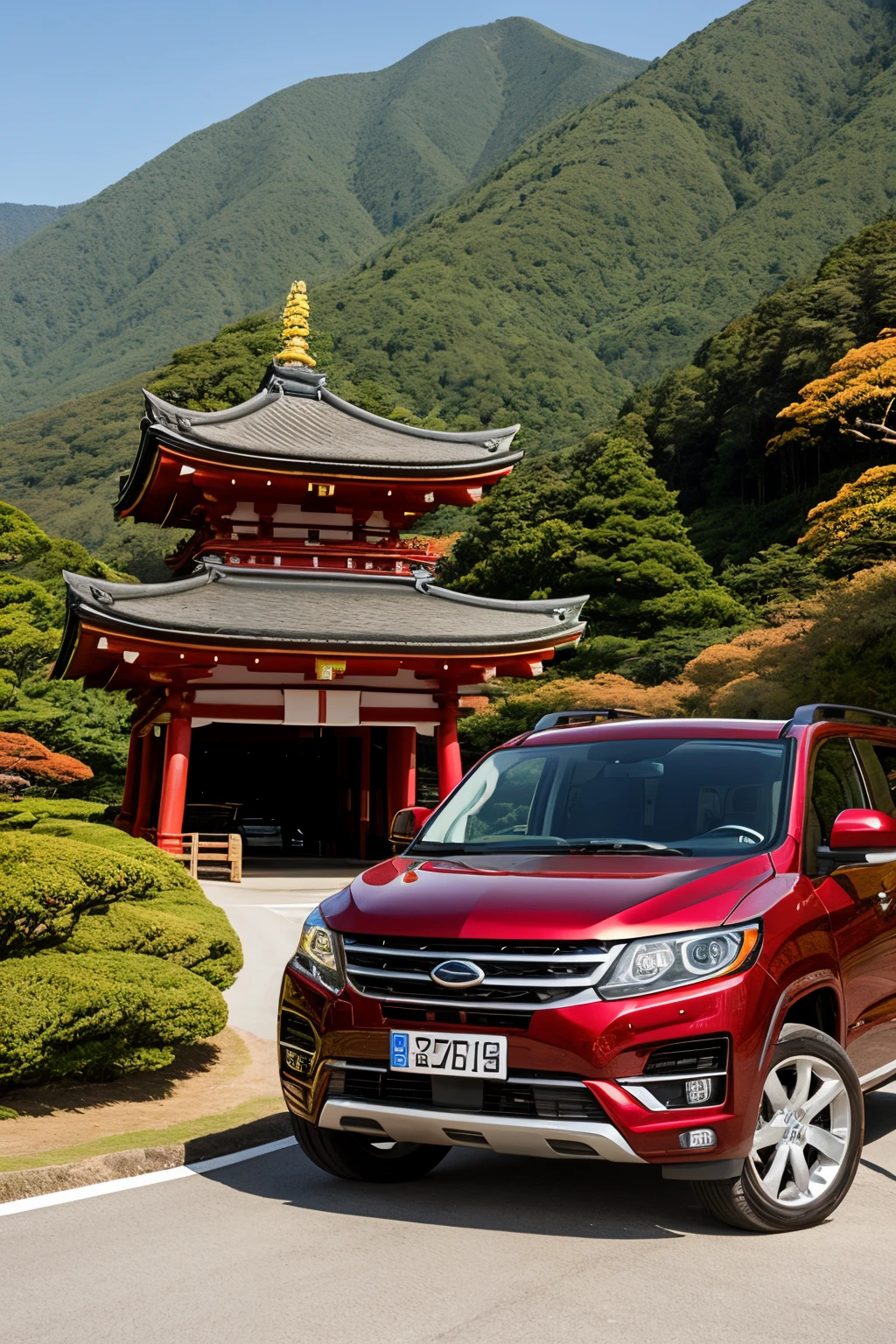 red colour，SUV，Japan Scenic Travel