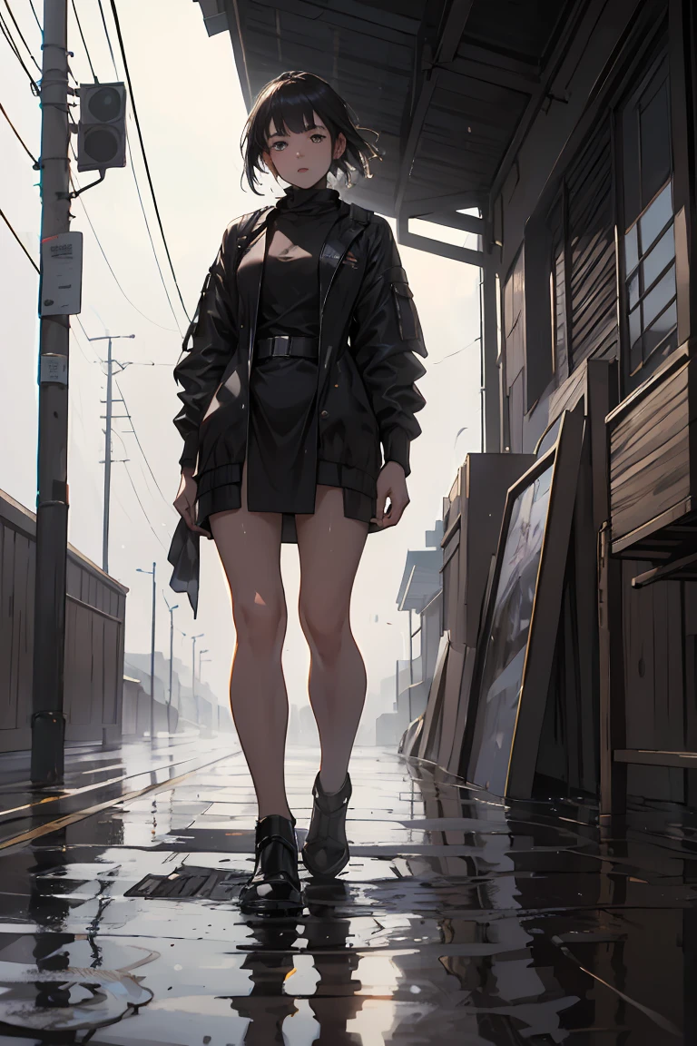 **/an image that depicts a scene in the 1880s, cinematic still, the feel of Director Alejandro González Iñárritu, wet, mud, some puddles, fog overcast, morning, mist, photorealistic, full body shot, whole body shot, full body view, 50mm, f/22, shutter 1/60, iso 300, --ar 2:3 --v 5.2** - (fast)