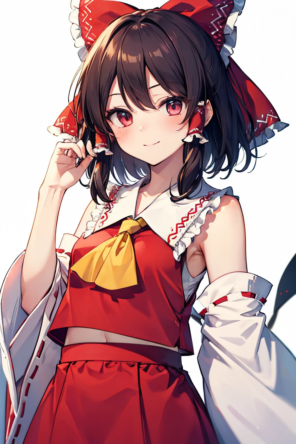 Hakurei Reimu,Touhou project, smile, blush , half body, short hair