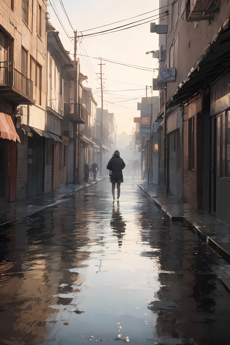 environmwnr design, an image that depicts a scene in the 1880s, cinematic still, the feel of Director Alejandro González Iñárritu, wet, mud, some puddles, fog overcast, morning, mist, photorealistic, 50mm, f/22, shutter 1/60, iso 300,