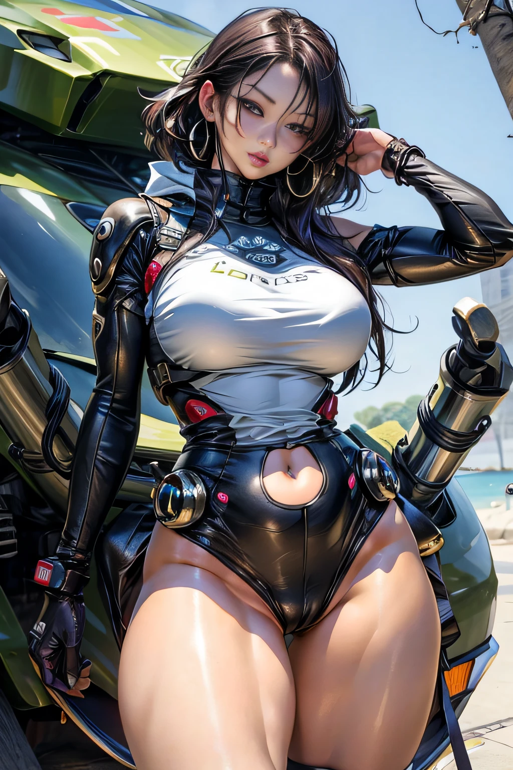 1 milf, 美丽的面容, big eye, large full ???????, thighs thighs thighs thighs, cybernetic body parts, Short ?????????, masutepiece, Realistic, impossible details, top-quality