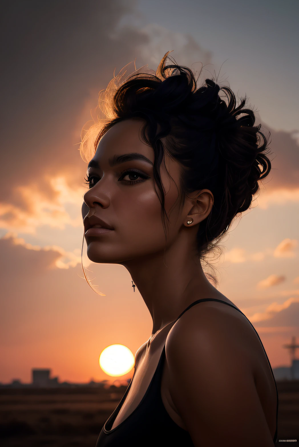 Photographie brute, réaliste de ((elegant kikuyu woman)), (face detailed), au coucher du soleil, authentique, avec une brillance douce, traditionnelle et contemporaine, Long, braided hair, photoreallistic, photo, tmasterpiece, realism, photorealism, high contrast, tendency of the art numerique photoreallistic sur Artstation, 8K HD high definition detail, poussé realism, texture authentique de la peau, hyper-detailed, Realistic skin texture, authenticity, beste-Qualit, ultra highres, (photoreallistic: 1.4), High resolution, photo brute, nice exceptionnelle, par une artiste talentueuse, avec un appareil photo professionnel, representation of the rich colors, Hyper realistic texture, dramatic lighting, dans le style d'Unreal Engine, tendance sur ArtStation, Cinestill 800, Elegant with a tenue traditional Kikuyu.