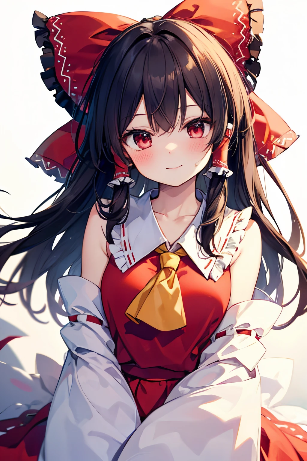 Hakurei Reimu,Touhou project, smile, blush , half body, extra long hair