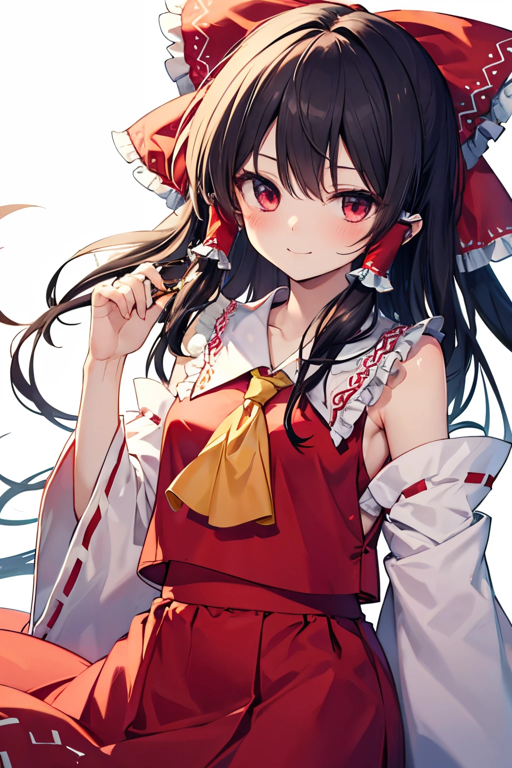 Hakurei Reimu,Touhou project, smile, blush , half body, extra long hair