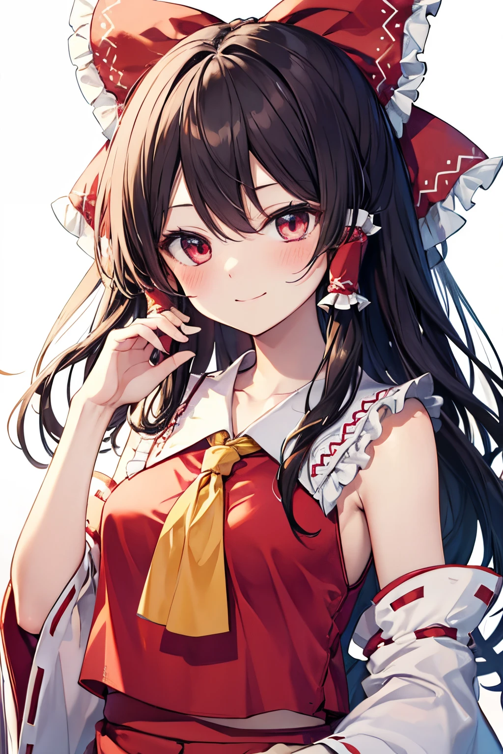Hakurei Reimu,Touhou project, smile, blush , half body, extra long hair