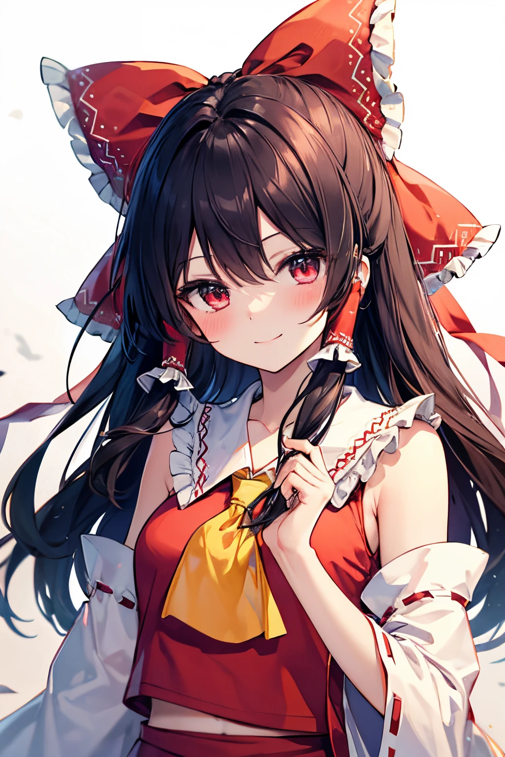 Hakurei Reimu,Touhou project, smile, blush , half body, extra long hair