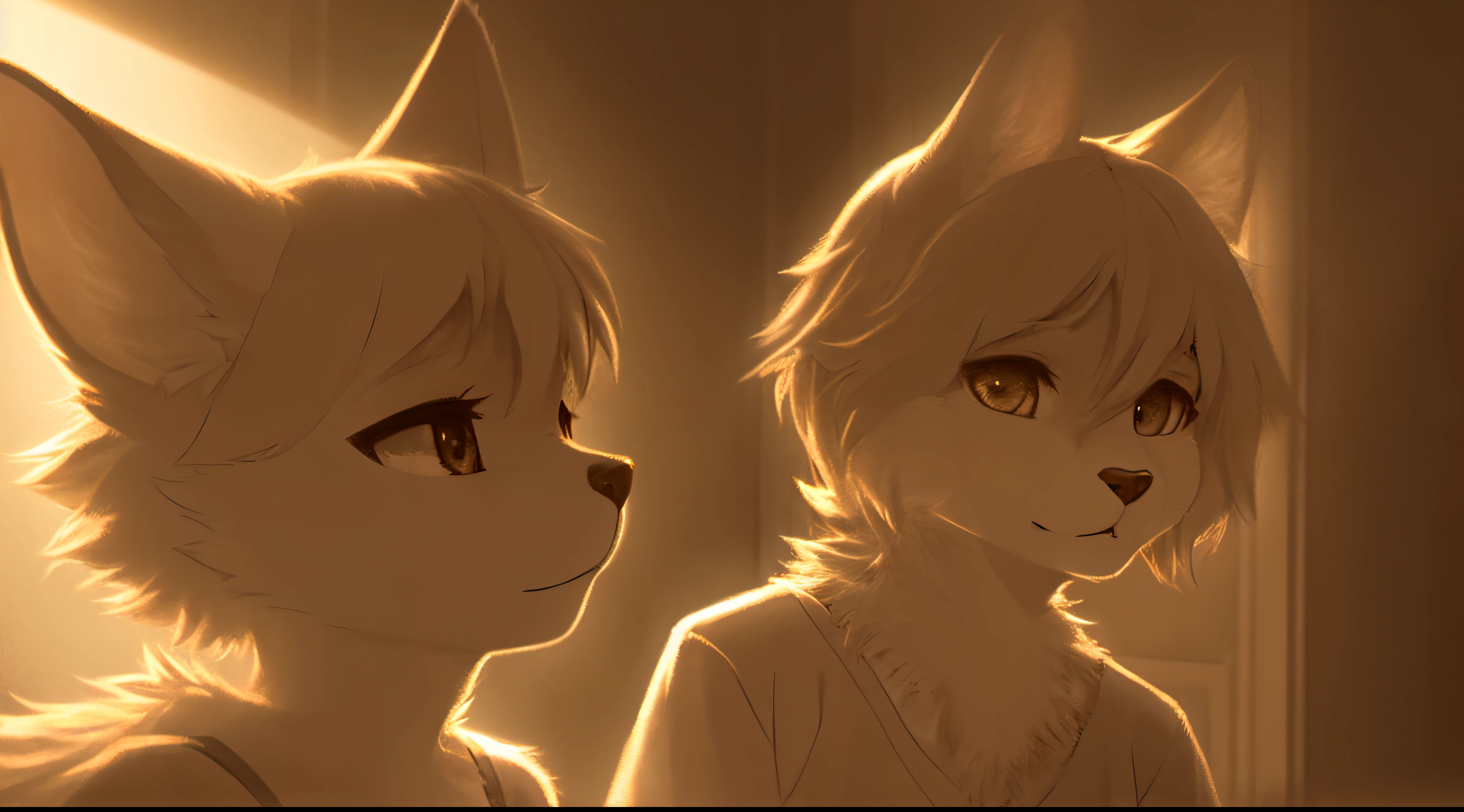 cat anthropomorphic home clothes, Cute face, fluffy ears, furry tail, Bust with beautiful lights and shadows, Highest quality fine lines and refined facial features, Good ambient light, Ultra-fine fur、Volumetric light is very detailed,Finest quality furry art