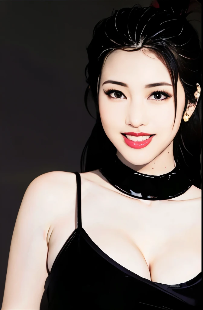 Black Dress、see the beholder、poneyTail、An American woman、20yr old、Beautiful woman with big breasts、Thick lip、A smile