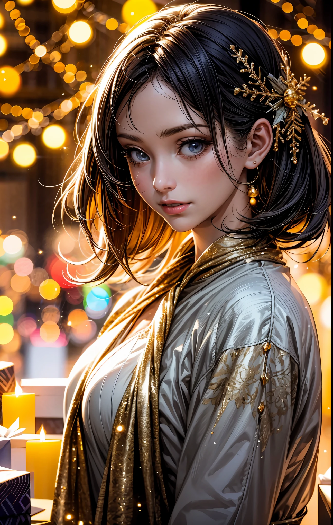 (best quality,4k,8k,highres,masterpiece:1.2),ultra-detailed,realistic,gifts,table,Christmas tree,decorations,wrapping ,bows,ribbon,presents,holiday spirit,vibrant colors,warm lighting,cozy atmosphere,toys,cards,candles,snowflakes,joyful,celebration,exquisite details,exciting surprises,shiny ornaments,sparkling tinsel,beautifully wrapped,excited children,anticipation,festive mood,magical ambiance,delightful moment,wonderful memories,family gathering,cheerful faces,Christmas magic,extravagant,abundance of presents,HDR,UHD,studio lighting,ultra-fine painting,sharp focus,physically-based rendering,professional,vivid colors,bokeh.