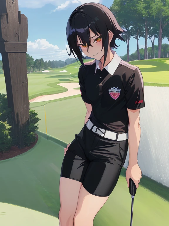 (((,superfine illustration,hight resolution, masutepiece, best qualtiy,Best Quality,)))hightquality, detaileds, (A little boy),12 years old, A young male golf idol with a super cute face,A boy as beautiful as Planding, Cool handsome face with smile,  Long legs, thighs thighs thighs thighs, Foots, Bulge, (Black hair、)、 Short,spiky hair、Shiny hair, (tight and shiny golf uniform ), (tight shiny shorts), (sox), tussock, Cool pose, (thick thighs、Seduce your big ass to your crotch、(((Golf Course)))、((cocky、))、Smirk、Spread legs,Ultra-fine painting, (Best Quality, 4K, 8K, hight resolution, masutepiece:1.2),(((Being aware of the sexual gaze of middle-aged gay men))).、Service Shots、golf club、