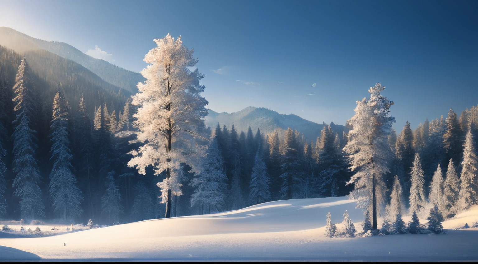 Masterpiece, best quality, high quality, extremely detailed CG unity 8k wallpaper, vast and quiet coniferous forest stretching to the horizon, lush green trees harmoniously gathered together, fresh breeze whispering through the leaves, frozen ground Topped with crystal snow, creating stunning peaceful landscapes, bokeh, depth of field, HDR, bloom, chromatic aberration, photorealism, highly detailed, trending on artstation, trending on CGsociety, intricate, high detail, dramatic, art by midjourney