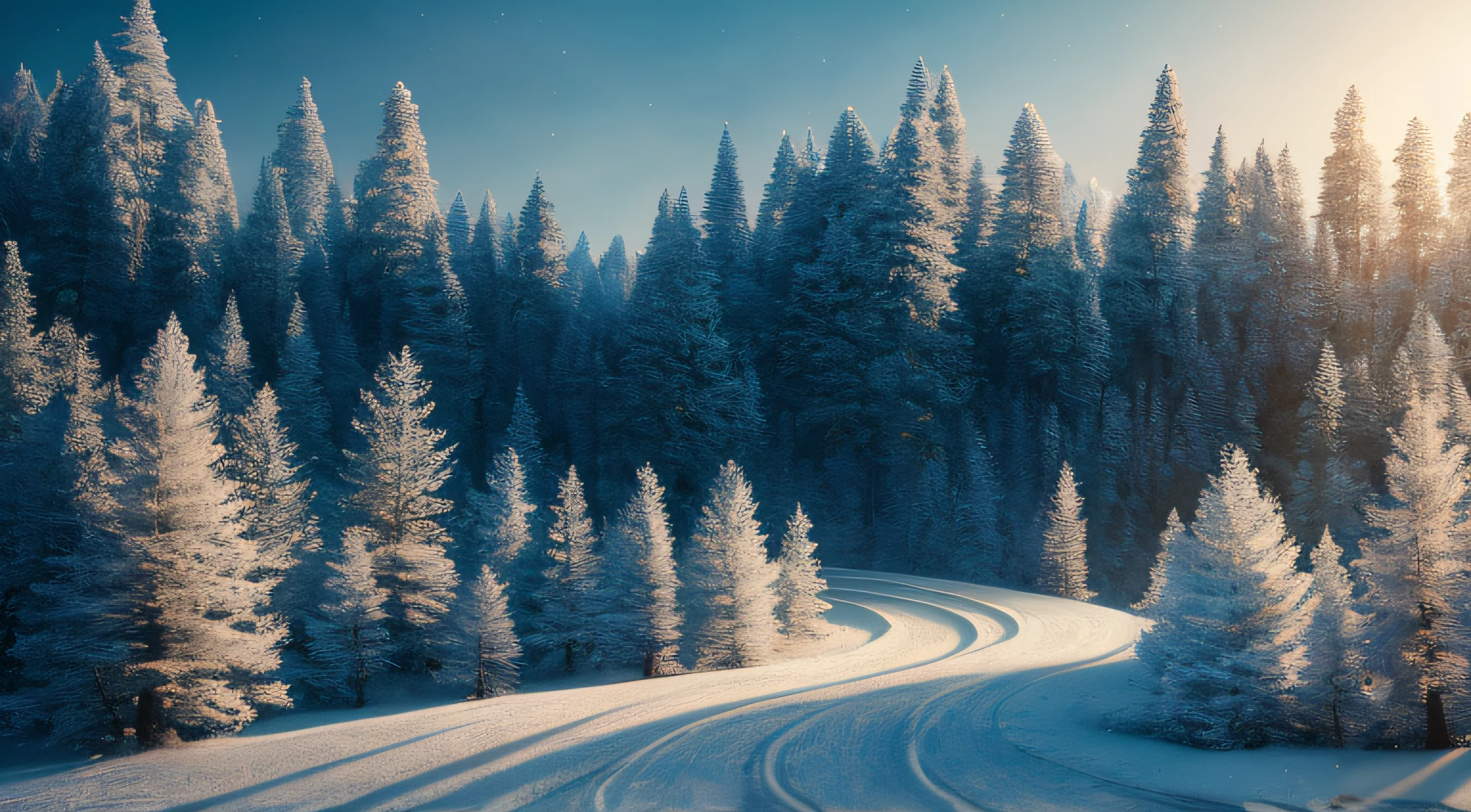 Masterpiece, best quality, high quality, extremely detailed CG unity 8k wallpaper, vast and quiet coniferous forest stretching to the horizon, lush green trees harmoniously gathered together, fresh breeze whispering through the leaves, frozen ground Topped with crystal snow, creating stunning peaceful landscapes, bokeh, depth of field, HDR, bloom, chromatic aberration, photorealism, highly detailed, trending on artstation, trending on CGsociety, intricate, high detail, dramatic, art by midjourney