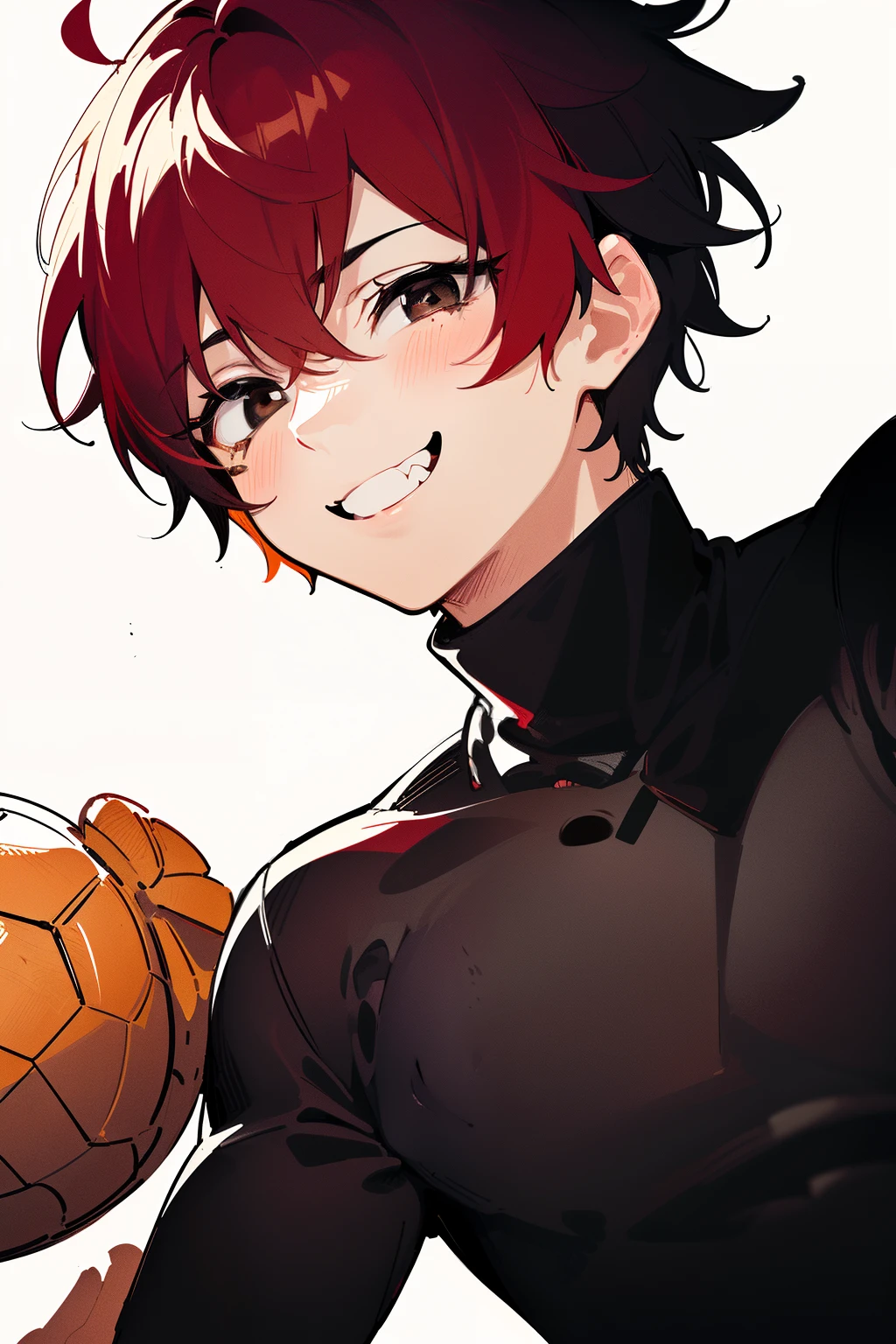 best quality, high resolution, clean background, high contrast, 1 boy, line-drawing, sketch, ((tight medium shot))), white background, clean line drawingringe hairstyle), (naughty face), smile face, (((turtleneck))), (((darkred-haired)))), (Mashed Hair), ((black eyescolor:1.5)), white skin,