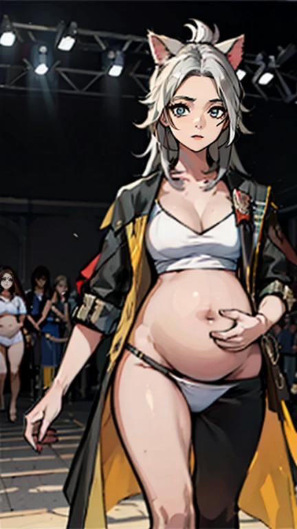 Caitlin Dev 1, As a swimsuit model, Realistic pictures, (((Cat steps))), (self-assured), ((Catwalk background)), (比基尼), (Feminine), (( the face)), ((Detailed students)), ((perfect eyes)), (revealing outfit), Extremely detailed painting, iintricate, Brush Strokes LeCaf Durham (Bastien LeCaf Durham) Number of works)), 8k wallpaper, Nikon, Popular topics on artstationh, CG dynamics, halfway art, (sexy for),Pregnant women suffering from,The crowd outside the stage,Hamming,A group of pregnant women walking on the catwalk,,Lop,devils'points