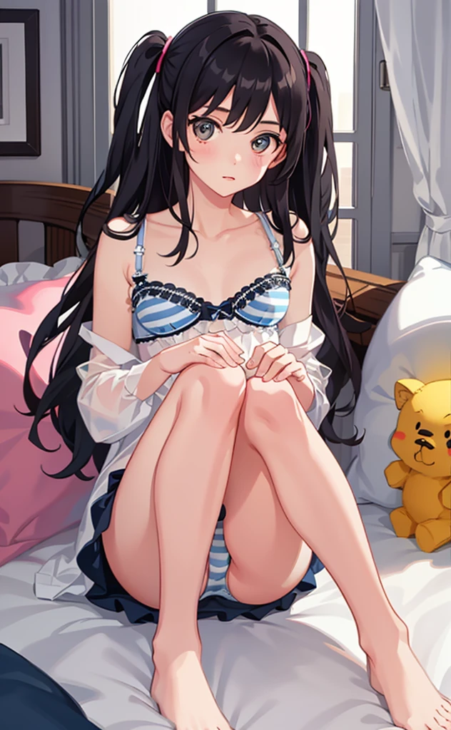 1girl in、As-、Underwear、Cute underwear、Striped、(Portrait from the knee up)、