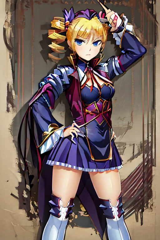 ultra-detailed, Explicit, Beautiful body, Beautiful Nose, Beautiful character design, perfect eyes, perfect face, ultra highres, 4K, beautiful legs, perfect legs, Nice hands, Perfect hand, Masterpiece, Best Quality, Highly detailed, illustration, absurdres, street fighter, doll suit, shadaloo doll, dollsuit, girls, multiple girls, expressionless, blank eyes, looking at viewer, red gloves, emotionless, black latex, corrution, mind control, female combatant, full body, hypnotized, unhappy trance, full body suit, ribbed bodysuit, both arms at side, stand up straight, obey, perfect female body, extremely glossy latex, hypnosis, hypnoLora, empty eyes, Mind control device, poses, brainwashed, submissive_pose, Slave, hat, necktie, stand up straight, standing, standing at attention, belt, extending the right arm from the shoulder into the air with a straightened hand, nazi saluting, military, military saluting, salute, right hand saluting, left hand at side, latex, garter belt, thighhighs, CammyAlt2, peaked cap, cape, red leotard, Karin (Cao Cao), short hair, twintails, drill hair, hair ornament, blonde hair, blues eyes, koihime_musou