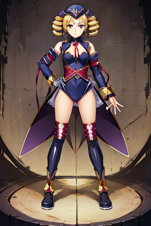 ultra-detailed, Explicit, Beautiful body, Beautiful Nose, Beautiful character design, perfect eyes, perfect face, ultra highres, 4K, beautiful legs, perfect legs, Nice hands, Perfect hand, Masterpiece, Best Quality, Highly detailed, illustration, absurdres, street fighter, doll suit, shadaloo doll, dollsuit, girls, multiple girls, expressionless, blank eyes, looking at viewer, red gloves, emotionless, black latex, corrution, mind control, female combatant, full body, hypnotized, unhappy trance, full body suit, ribbed bodysuit, both arms at side, stand up straight, obey, perfect female body, extremely glossy latex, hypnosis, hypnoLora, empty eyes, Mind control device, poses, brainwashed, submissive_pose, Slave, hat, necktie, stand up straight, standing, standing at attention, belt, extending the right arm from the shoulder into the air with a straightened hand, nazi saluting, military, military saluting, salute, right hand saluting, left hand at side, latex, garter belt, thighhighs, CammyAlt2, peaked cap, cape, red leotard, Karin (Cao Cao), short hair, twintails, drill hair, hair ornament, blonde hair, blues eyes, koihime_musou