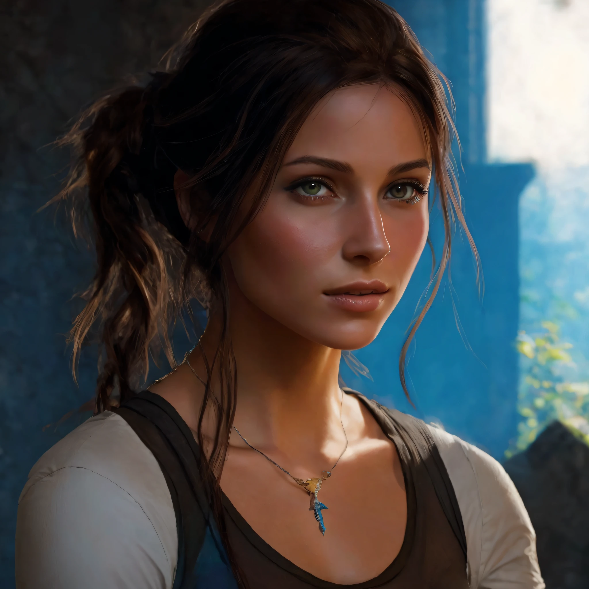 image arafee d&#39;une femme avec un collier et un collier, Portrait d’art de personnage, Portrait de personnage, Belle peinture de personnage, art de personnage époustouflant, Portrait de Lara Croft, Portrait de concept art de personnage, Magnifique peinture numérique, Style artistique réaliste, Portrait de personnage en gros plan, Art numérique détaillé 4K, Portrait de personnage en gros plan, Portrait détaillé du personnage, Gros plan sur les personnages, Belle peinture numérique