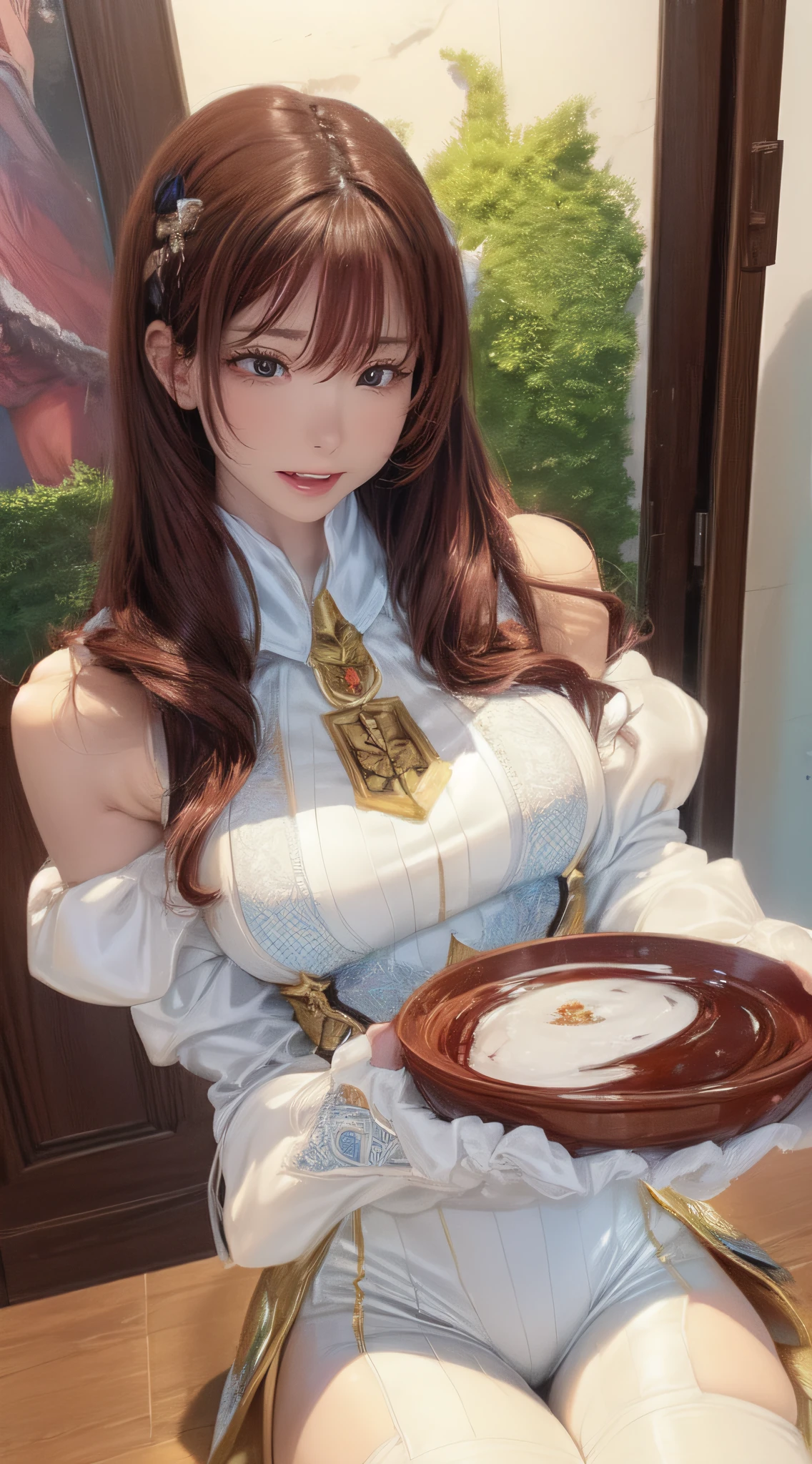(Cinematic scene,Fantasy Art,Highest image quality,hyperrealistic portrait,(8K),Ultra-realistic,Best Quality,High quality,High Definition,high quality texture,high detailing,Beautiful detailed,fine detailed,extremely details CG,Detailed texture,realistic representation of face,masutepiece,presence,Dynamic,Bold),1gir,Ultra detailed skin,Curve,Petite,Beautiful breasts,Large breasts,pale skin,pointed breast,Erect nipples,(Thin hair),(Soft hair),(ultra straight hair),Swept long bangs,very light coppery amber hair,Hair over one eye,NSFW,Pornographic Images,tied both wrists,The slime melted my clothes